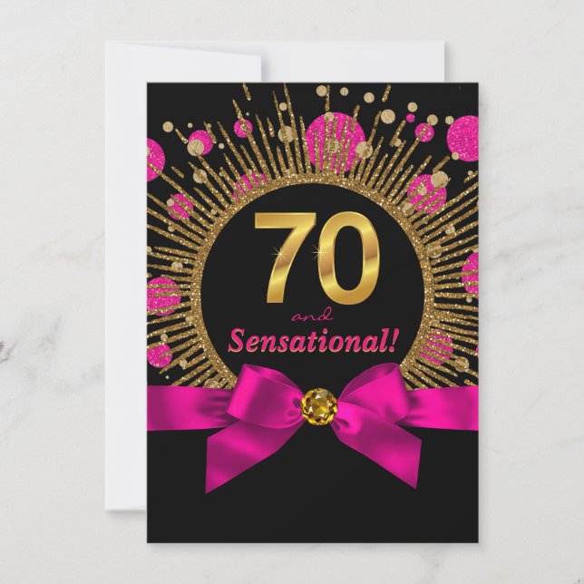 Convite Mulheres 70 Festa de aniversário Rosa Quente e Dou (Frente)