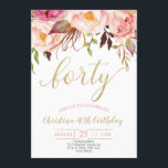 Convite Mulheres aniversário de 40 anos cor-de-rosa-rosa<br><div class="desc">Mulheres aniversário de 40 anos cor-de-rosa-rosa</div>
