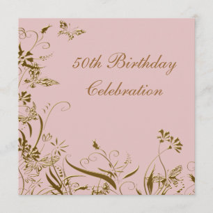 Convite Mulheres Douradas Borboleta Rosa 50º Aniversário