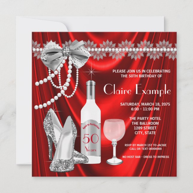 Convite Mulheres Festas de aniversário Vermelhas Envelheci (Frente)