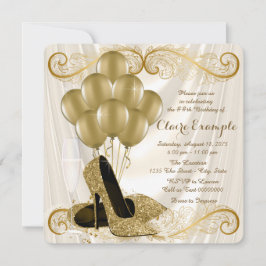 Convite Mulheres Ivory e Satin Glamor Dourado e Festa de a
