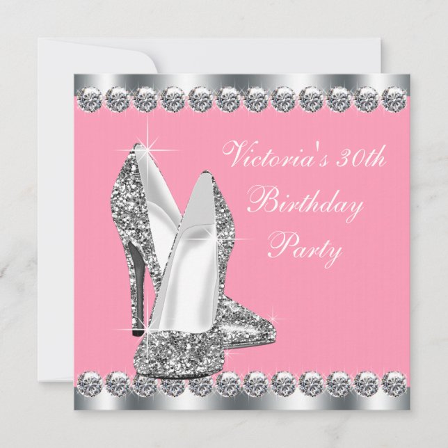 Convite Mulheres Rosa e Festa de aniversário Prateada (Frente)