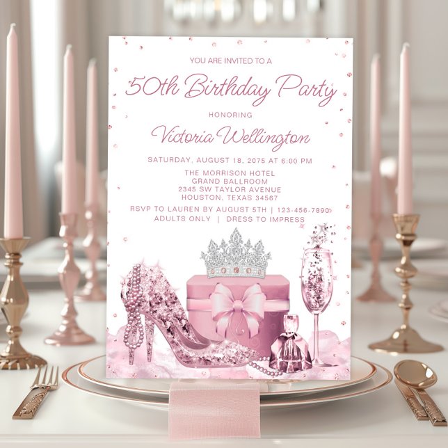 Convite Mulheres Rosa Elegante Qualquer Festa de aniversár (Simply add your event details to this elegant invitation.)
