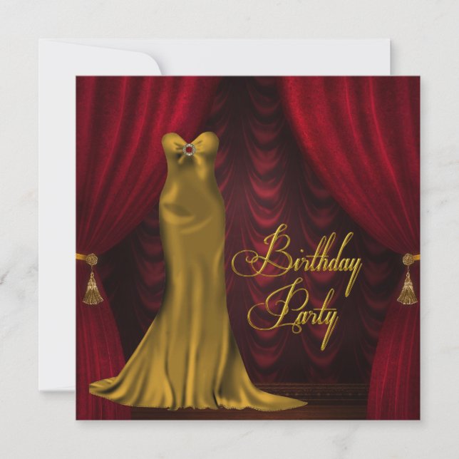 Convite Mulheres Ruby Red Dourado Art Deco Festa de aniver (Frente)