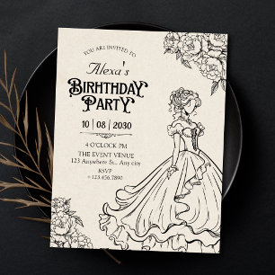 Convite Mulheres vintage de vestido de aniversário