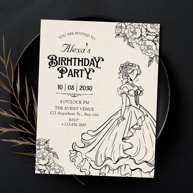 Convite Mulheres vintage de vestido de aniversário (Criador carregado)