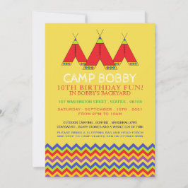 Convite Multicolor Chevron Tipi, Camping Birthday