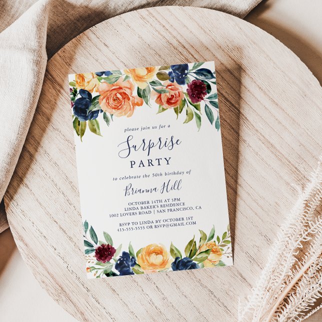 Convite Multicolor Elegant Floral Surprise Party (Criador carregado)