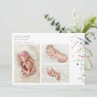 Convite Multicolor Wildflower Baby Photo Announcement Card