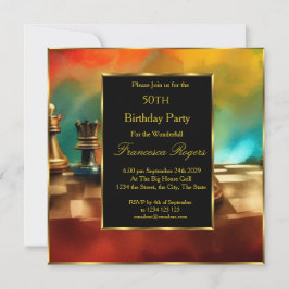 Convite Multicoloração Dourada do Luxo 50º Festa de aniver