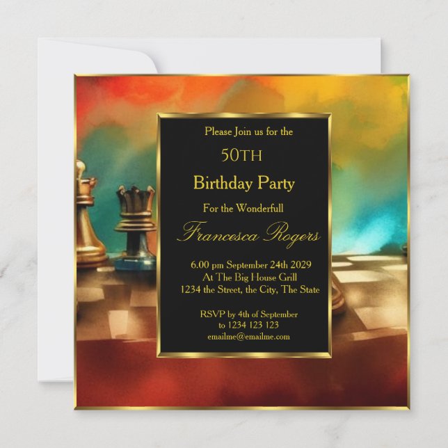 Convite Multicoloração Dourada do Luxo 50º Festa de aniver (Frente)