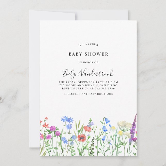 Convite Multihued Wildflower Baby Shower Celebration (Frente)