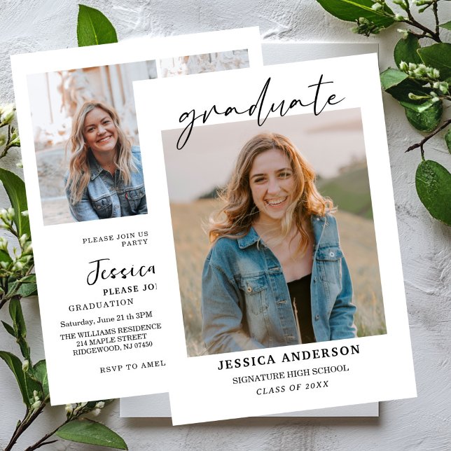 Convite  Multiple Photo Graduation Card, Minimalist Senior (Criador carregado)