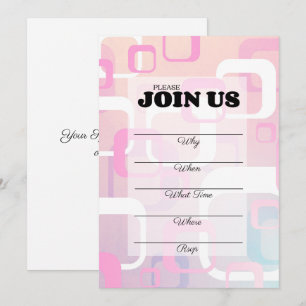 Convite Multiuso Preenchível Retro Rosa