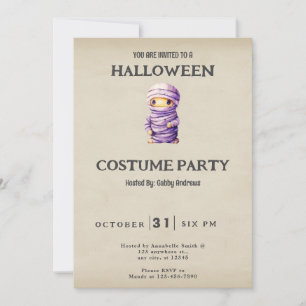 Convite Múmia Roxa e Branca Vintage Halloween