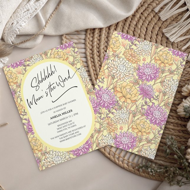 Convite Mum's the Word Floral Surprise Baby Shower (Mum's the Word Floral Surprise Baby Shower Invitation)