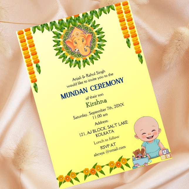 Convite Mundan Ceremony Ganesha Logotipo Floral Mínimo (Criador carregado)