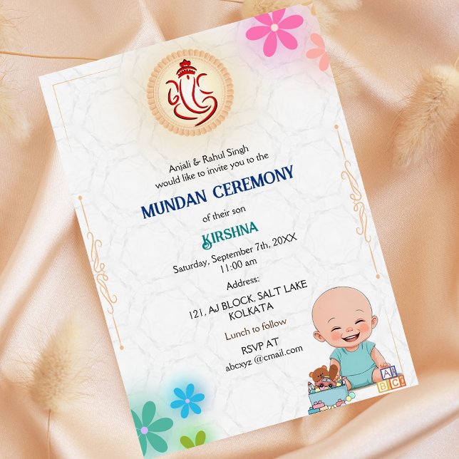 Convite Mundan Ceremony Ganesha Logotipo Floral Mínimo (Criador carregado)