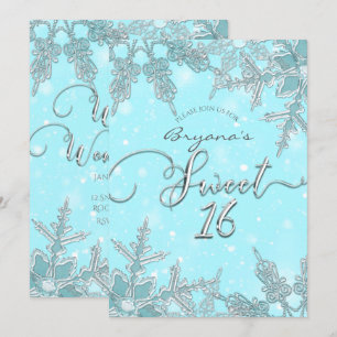 Convite Mundo Mágico de Inverno Azul Flocos de Neve Elegan