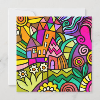 Convite Mundo Maravilhoso Abstrato Cenário Doodle