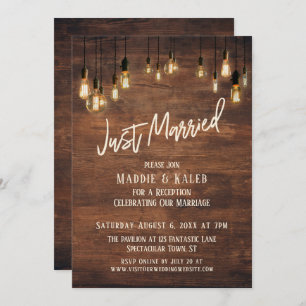 Convite Muro de madeira marrom com luzes Edison, Recem cas