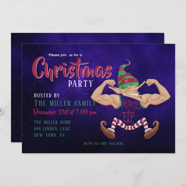 Convite Músculo Elf (Frente/Verso)