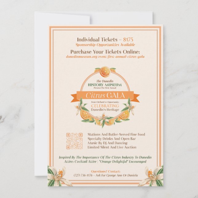 Convite Museu de História de Dunedin 2025 Citrus Gala (Verso)