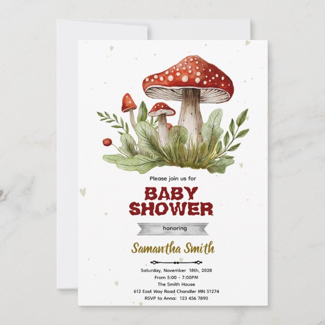 Convite Mushroom baby shower invitation (Frente)