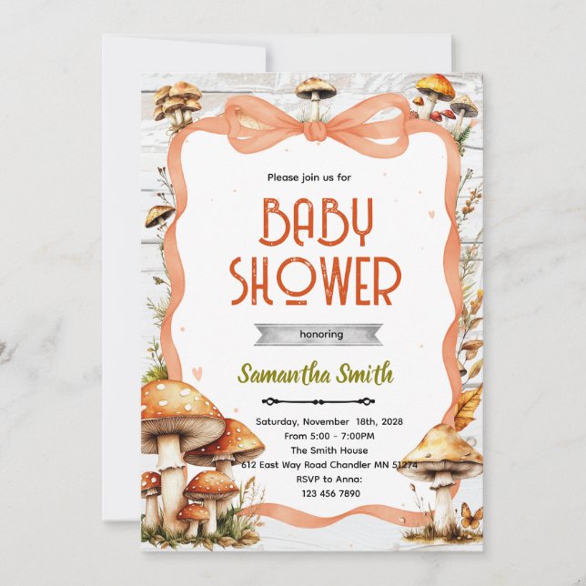 Convite Mushroom Baby Shower Invitation (Frente)