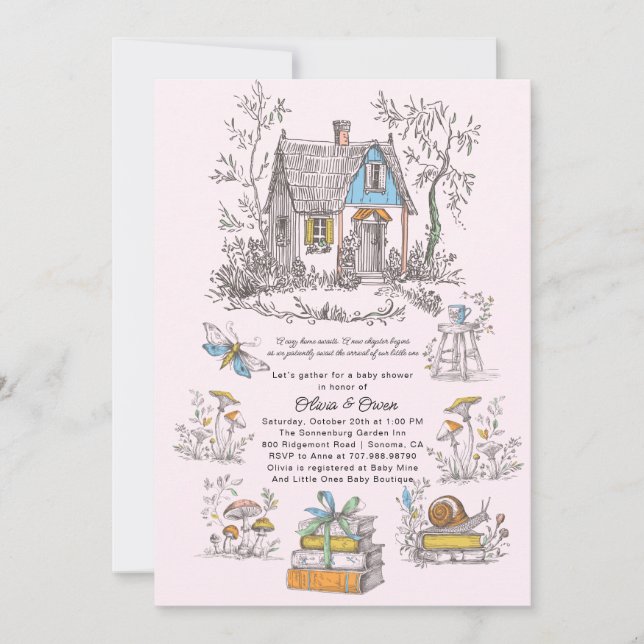 Convite Mushroom Woodland Pink Girl Baby Shower (Frente)