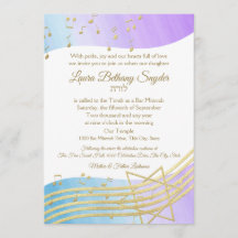 Music Bat Mitzvah Watercolor e Dourado