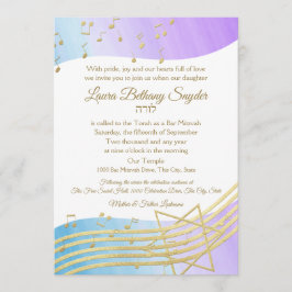 Convite Music Bat Mitzvah Watercolor e Dourado