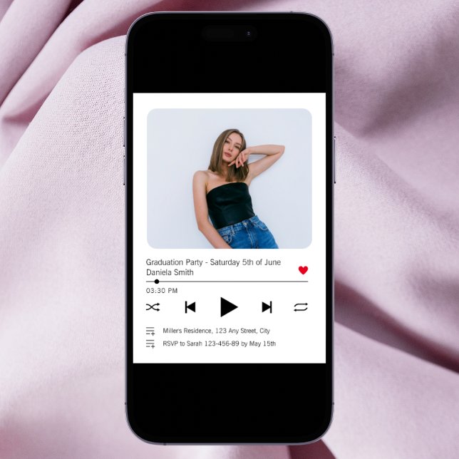 Convite Music Player Song Modern Photo Graduation 2024 (Music Player Song Modern Photo Graduation 2024 Invitation)