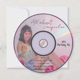 Convite Música CD de Aniversário de Meninas Rosa Retro