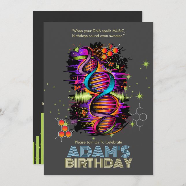 Convite Música corre no seu aniversário de DNA (Frente/Verso)