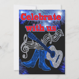 Convite Música Country Western Gaita Azul e Botas de Cowbo