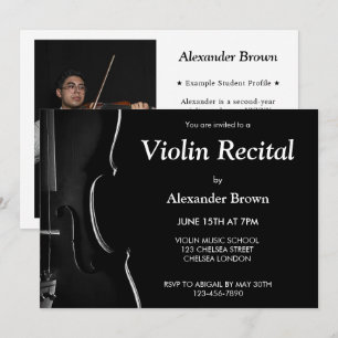 Convite Música de Concerto de Recital de Violino Preto Mod