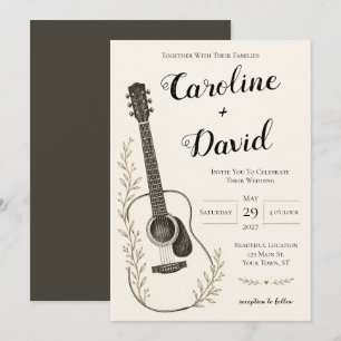 Convite Música de Guitarra Casamento Rústico Elegante