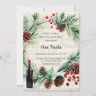 Convite Música de Natal Red Berry Wreath Brunch e Bubble
