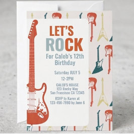 Convite Música de Rock and Roll com Guitarra Aniversário d