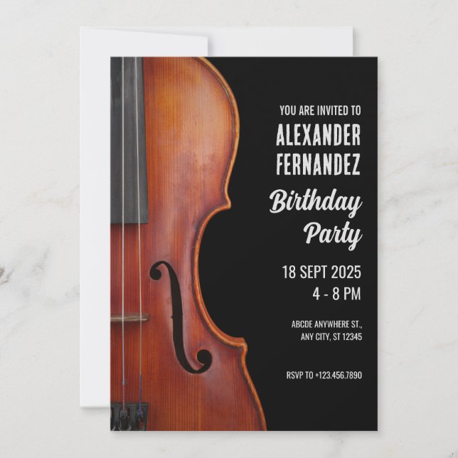 Convite Música de violino de aniversário  (Frente)