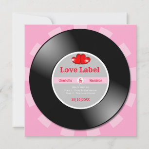 Convite Música Disco de Vinil Retro Casamento