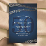 Convite Música Dourada e Marinho Azul 50ª Festa de anivers<br><div class="desc">Música Dourada e Marinho Convites de aniversário azuis 50º.</div>