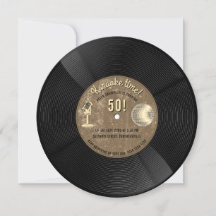 Convite Música Karaoke Disco de Vinil Retro Aniversário