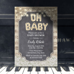 Convite Música Oh Chá de fraldas Rustic Baby's Breath Fl