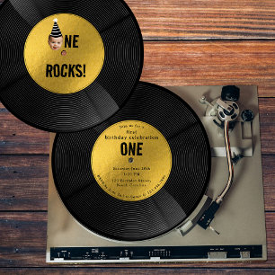 Convite Música Personalizada de Vinil Disco Um Rocks Anive