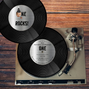 Convite Música Personalizada de Vinil Disco Um Rocks Anive