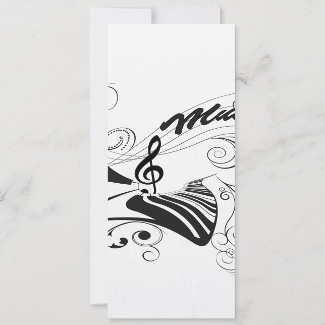 Convite Música, piano e clave com elementos florais (Frente)
