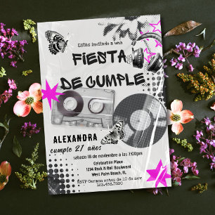 Convite Música Retro Espanhola Sem Idade Aniversário Preto