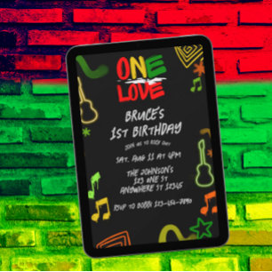 Convite Música Um Amor Preto Vermelho Dourado Verde 1º Ani